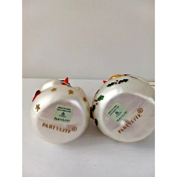 Partylite Snowman Glass Christmas Ornaments Snowbell Boy & Girl Set - Picture 4 of 5